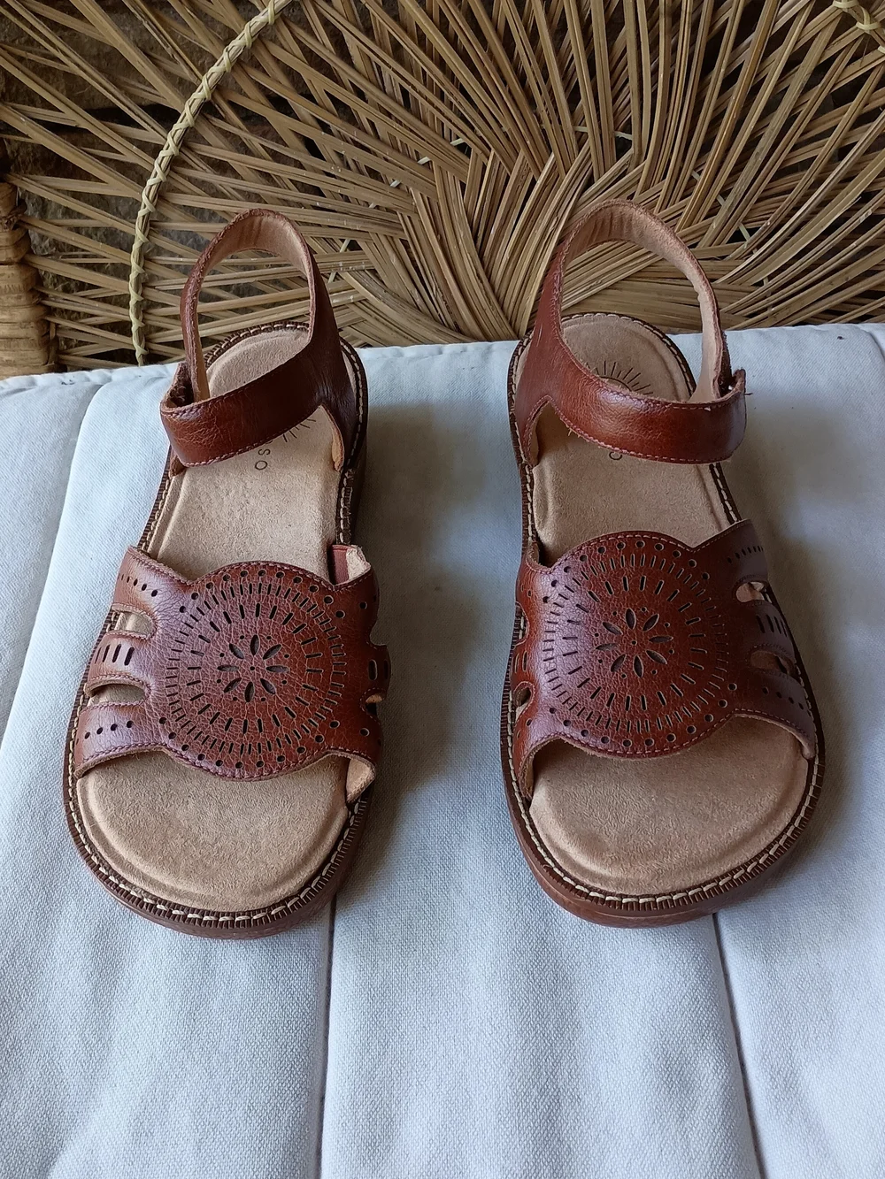 Briosso Brown Leather Orthotic Cutout Heel Velcro Strap Sandals_9 - Picture 2 of 7